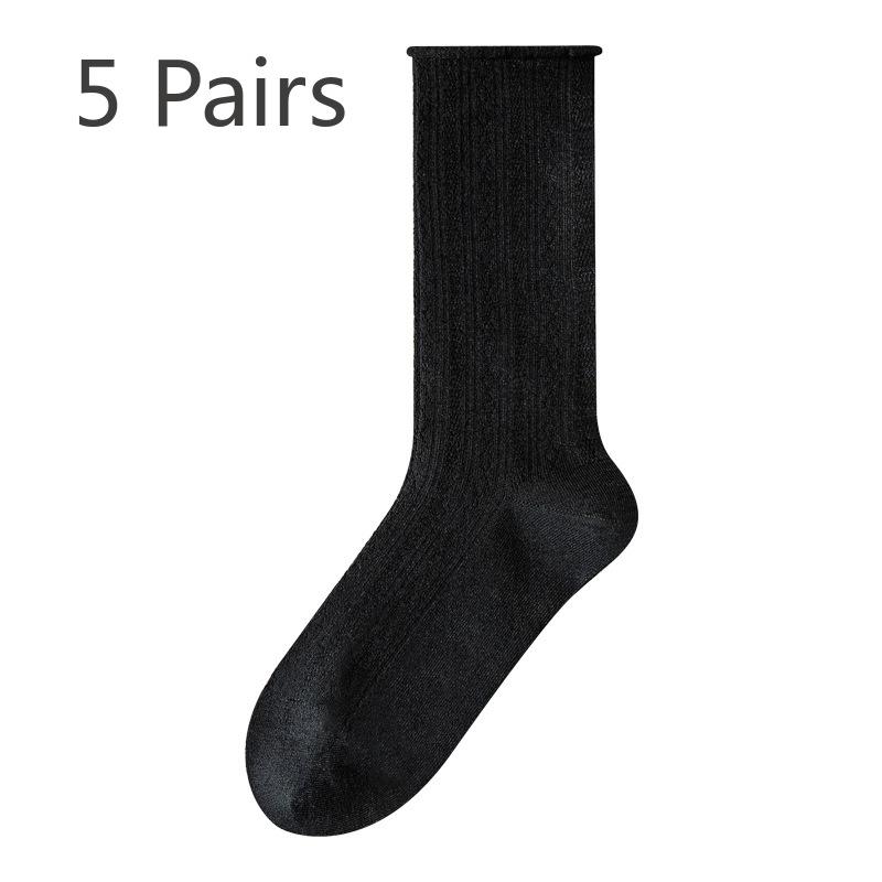 5 Çift Kadın Yazlık İnce Buz İpeği Beyaz 7A Antibakteriyel Kadın Orta Tüp Havlu Çorap