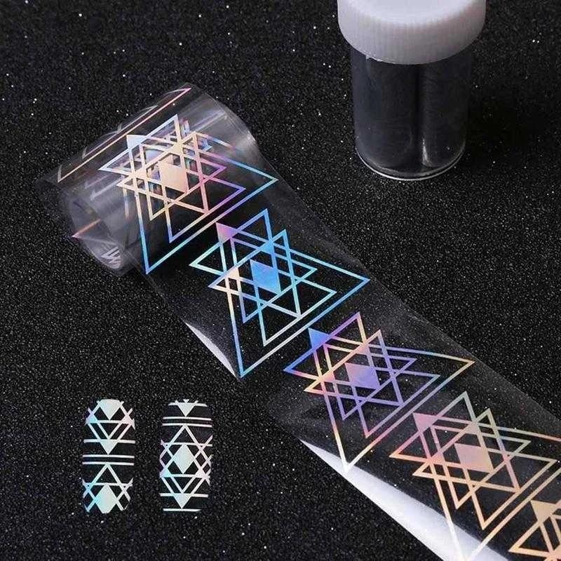 3D Laser Sci-fi Overlapping Combination Geometric Nail Stickers Cool Three-dimensional Foil Starry Laser Triangle Nail Art