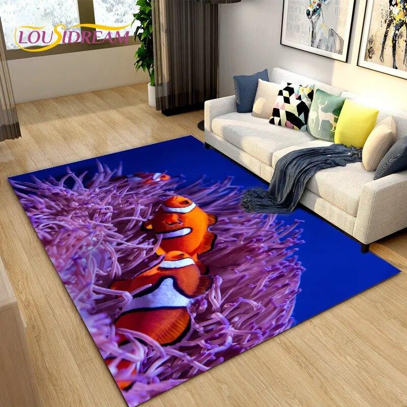 

3D Підводний світ Морська Черепаха Дельфін Килимок Великий, килимок для вітальні Спальня Диван Придверний килимок Кухня, Нековзкий килимок 40x60cm