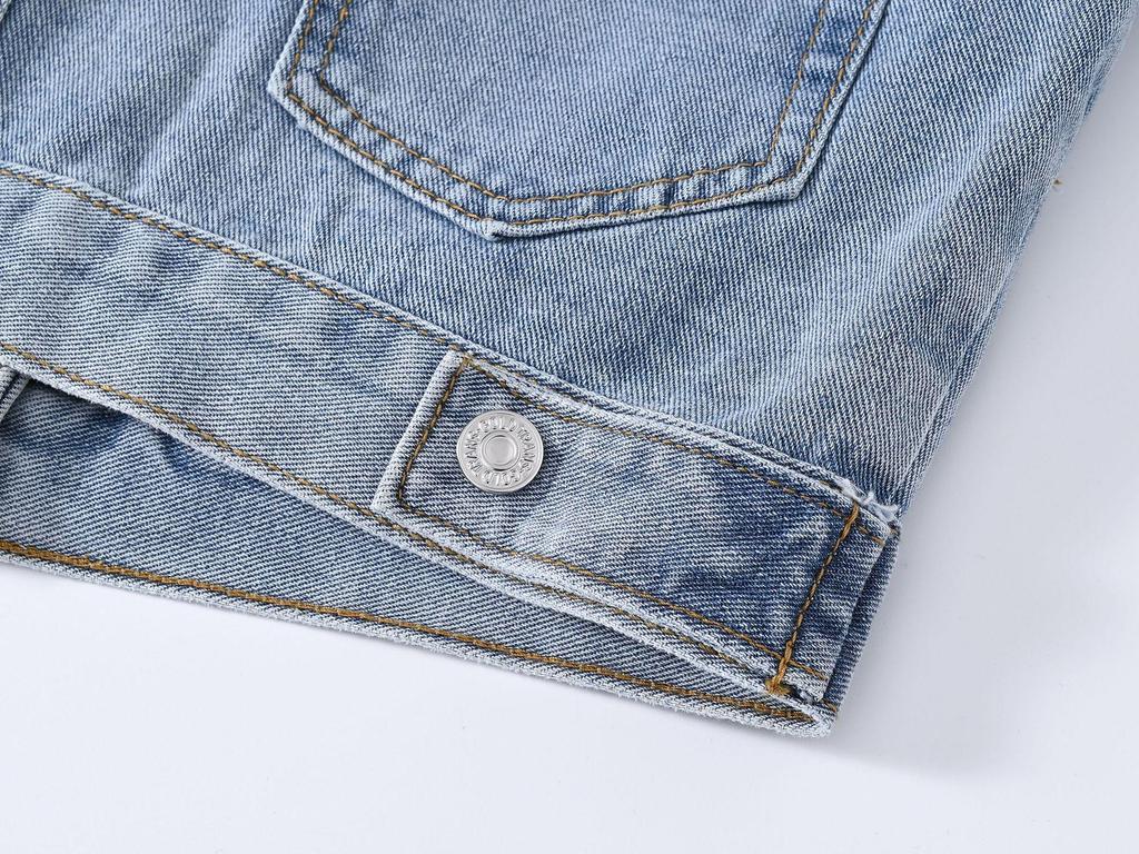 Women's Retro Patchwork Denim Jacket - Frayed Hem, Slimming, Loose Fit, Plus Size, Spring & Autumn Casual Style with Pockets