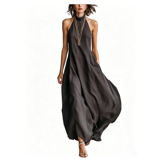 Women Summer Halter Neck Maxi Dress Casual Sleeveless A-line Long Dress Casual Beach Vacation Flowy Sundress XXXL
