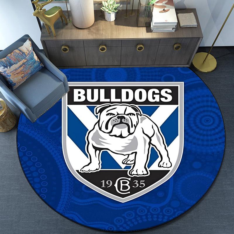 Bulldogs Team Crest Design Round Rug for Livingroom,Bedroom, Palyroom, Chair Rug, Area Rug, Circle Carpet, Fan Christmas Gift