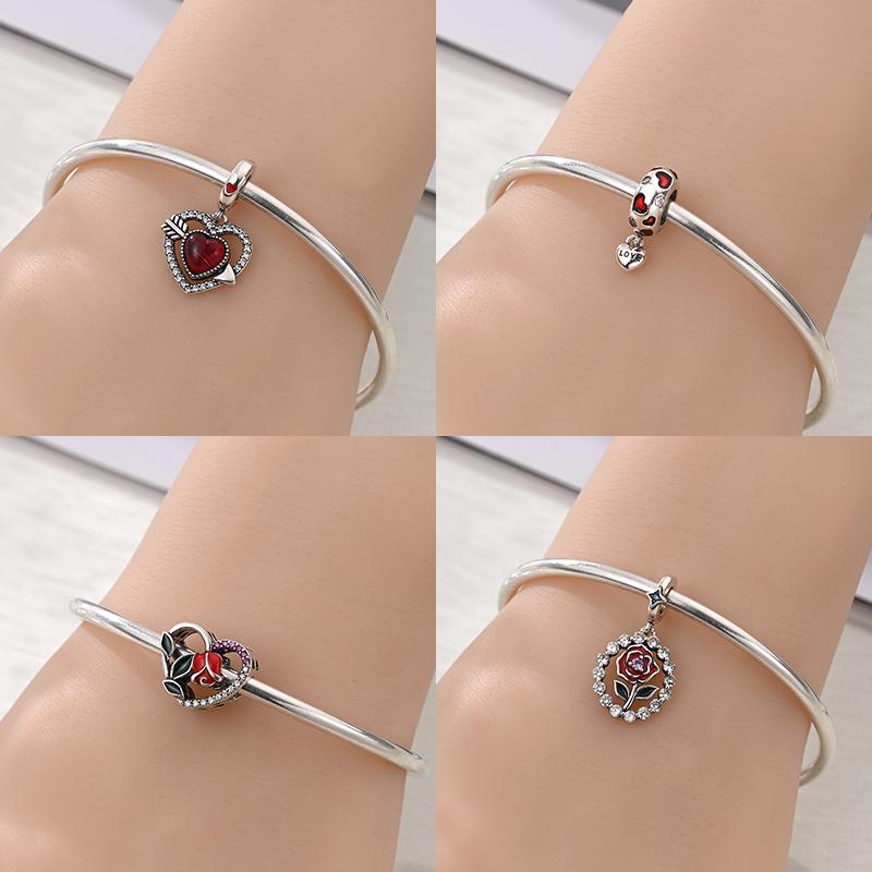 Copper Sweetheart Rose Red Air Balloon Beaded Love Charms Fit Original Bracelet Jewelry Making Women Gift