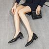 Work Shoes Women's Black Medium Heel Soft Sole Thick Heel Leather Shoes Career Job Interview Hotel Soft Leather Tooling Comfortable Single Shoes