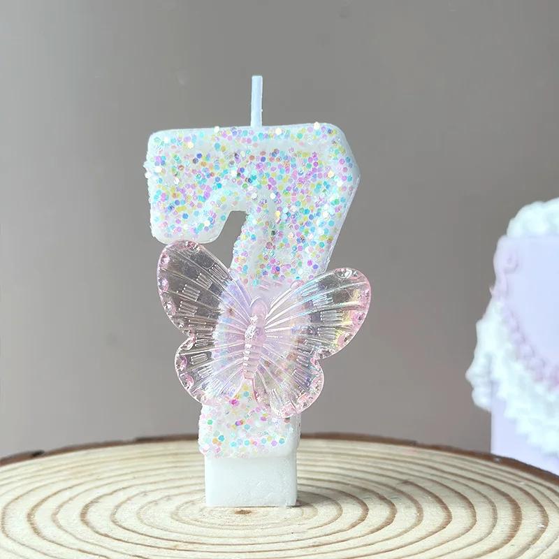Butterfly Digital Candle Number 0-9 Colours Pink Candle Birthday Candle Cake  Creative Birthday Wedding Party Decor