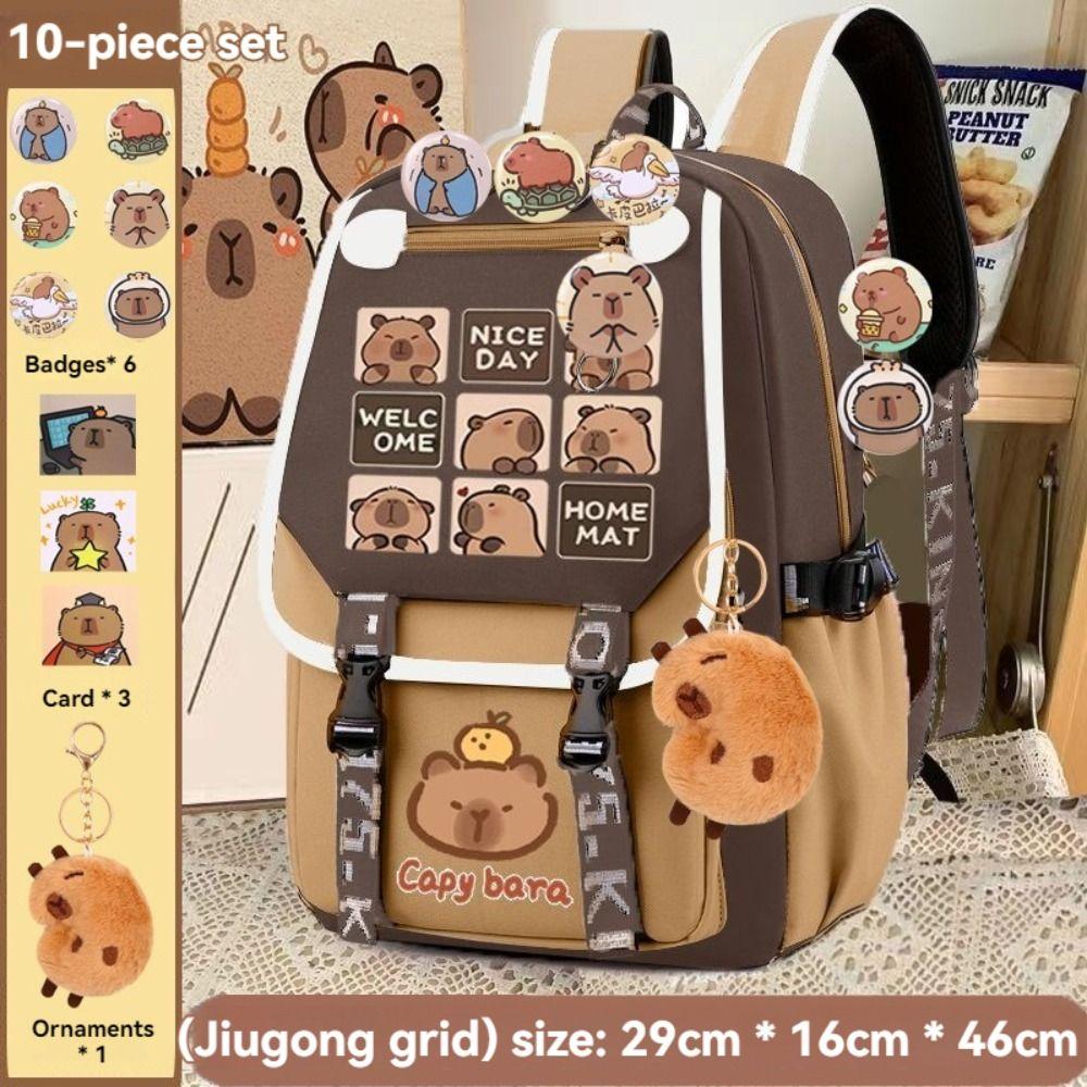Multi-Compartment Capybara Backpack Waterproof Oxford Cloth Cartoon Animal School Bag Large Capacity Wide Straps
