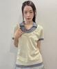 OAFISH Stripe Layered Collar T-Shirts, Yellow