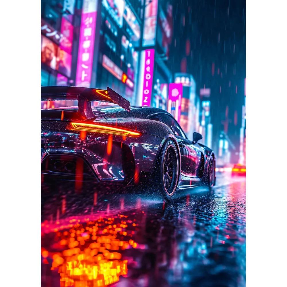 High Tech Super Car Poster Luxury Car LED Sports Races Neon Lit City Prints Canvas Painting Wall Picture Home Man's Room Decor