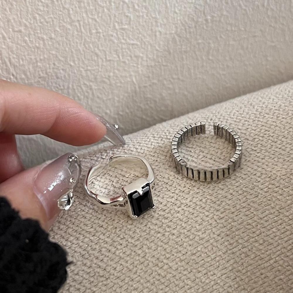 Black zircon ring, cold wind index finger ring, personalized ring.