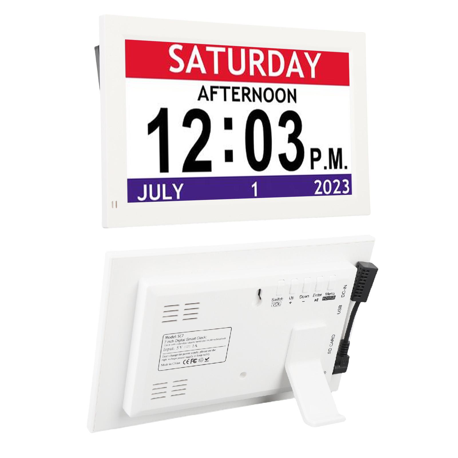 7 Inch Digital Clock with 12 Alarms, Unabridged Calendar Clock for the Eld ly and Ev yone, Auto Dimming, Am ica Large Display Clock with