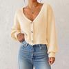 Women's Solid Color Button-Up Cardigan Deep V-Neck Short Loose-Fitting Jacket Casual Top