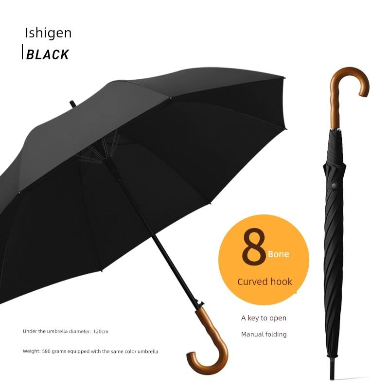 Extra Large Storm Special Wooden Handle Straight Rod Retro Automatic Windproof Extra Large Thickened Reinforced Long Handle Business Men Umbrella