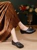 Johnature Women's Shoes Retro Loafers Genuine Leather Solid Color Square Toe Soft Soled Slip-on Shoes