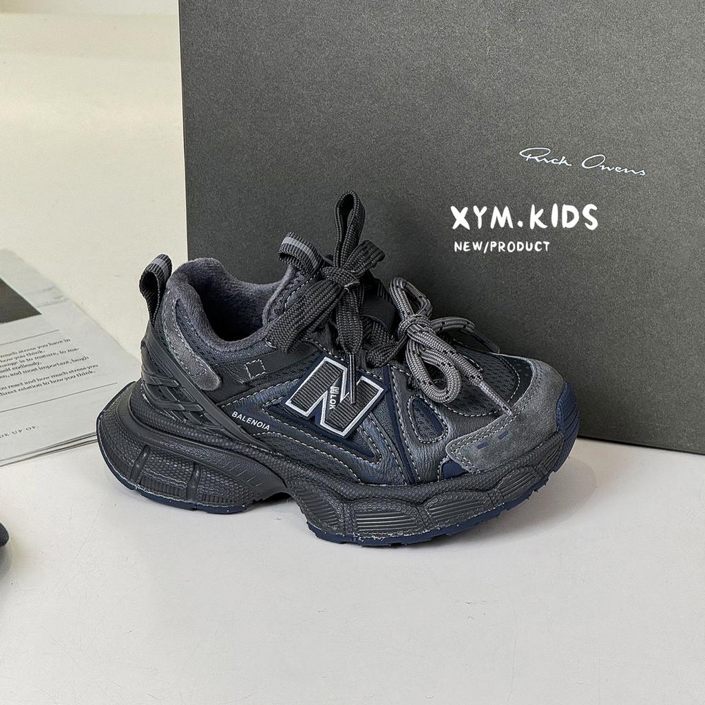 2025 winter new children's sports shoes retro versatile N word double lace-up boys and girls dad shoes two cotton shoes