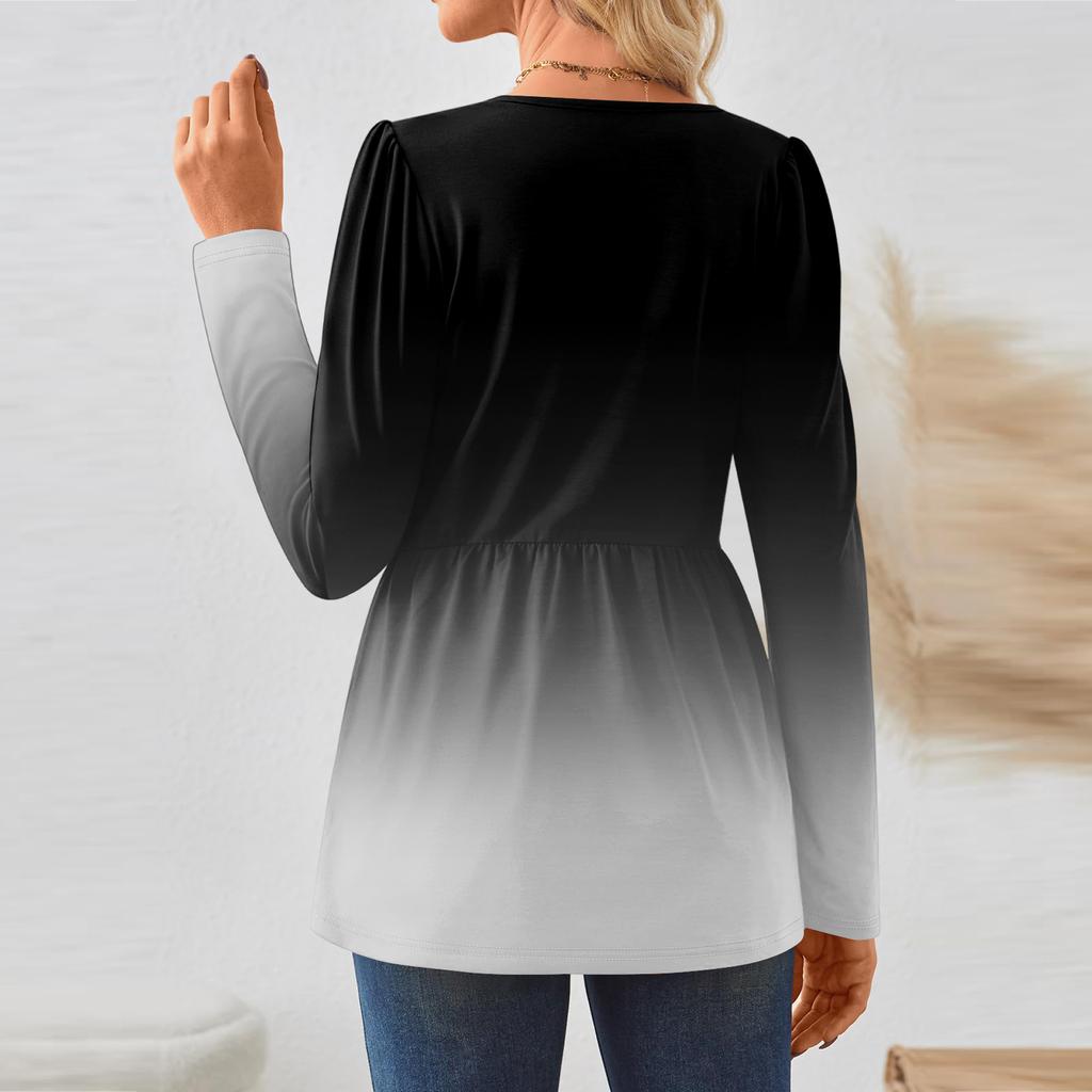 Women's Casual Fashion Long Sleeve Shirt Gradient Tunic Top
