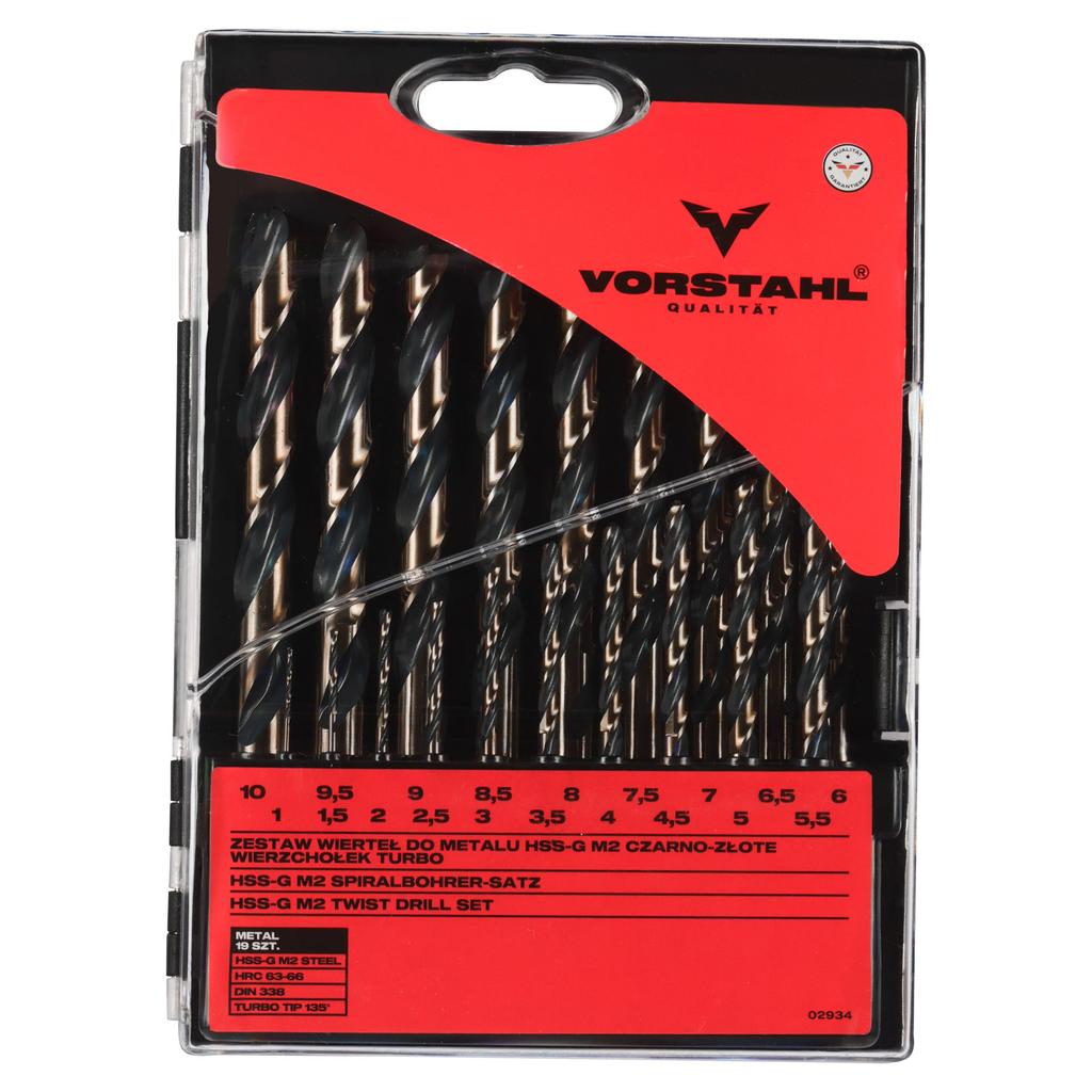 DRILLS FOR METAL STEEL CAST IRON Strong Set of 19 pcs 1-10mm Vorstahl cassette