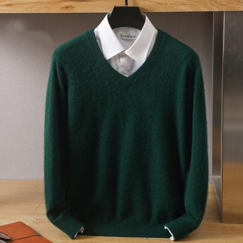 Men's Autumn and Winter V-neck Loose Solid Color Sweater Youth Bottoming Casual Knit Sweater