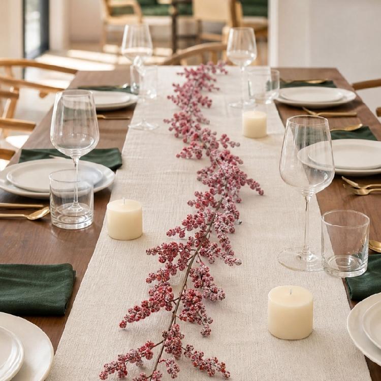 Indoor Christmas Trim with Red Frosted Fruit Clusters, Flexible Branch Accent for Shelf Scenes, Window Frame Styling and Hall Displays