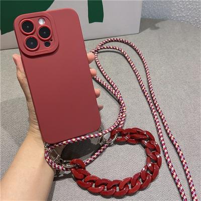 Crossbody Lanyard Silicone Phone Case For iPhone 15 14 13 12 11 Pro Max Plus X XS XR Marble Chain Acrylic Strap Soft Cover Funda