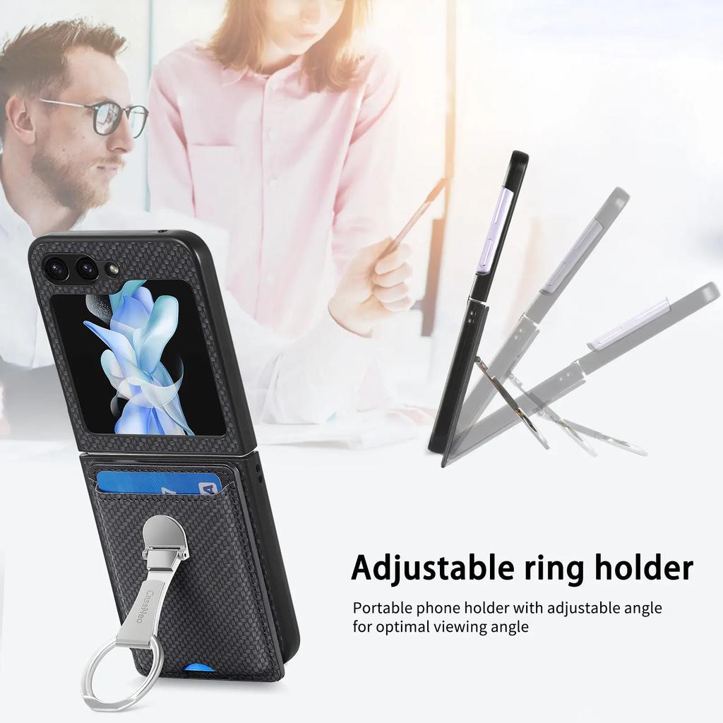 Ring Card Holder Wallet Flip Phone Case for Samsung Galaxy Z Flip 6 5 4 3 2 Flip6 Flip5 Flip4 Flip3 Flip2 5G PU Leather Cover