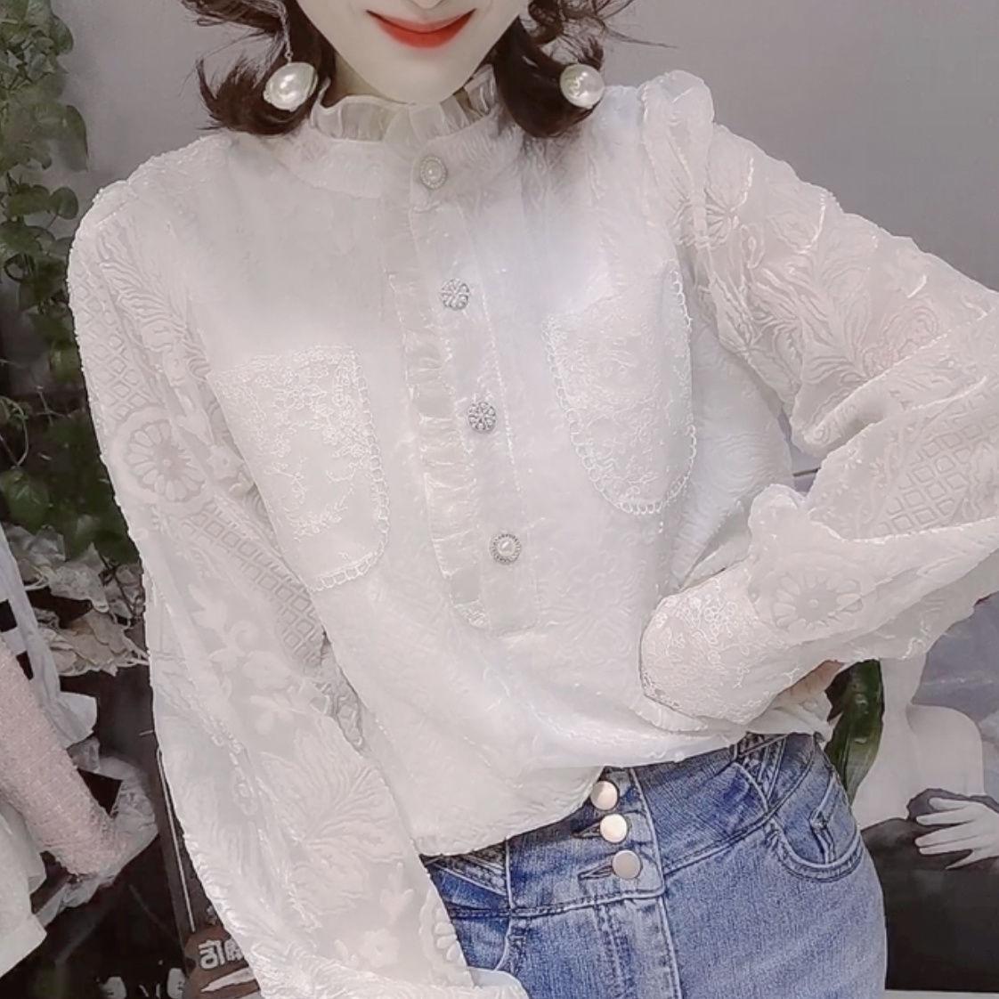 

Легкая приталенная женская рубашка на осень - круглый вырез и модный стиль 4XL белый