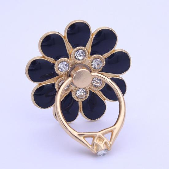 Finger Ring Holder Degree Rotating Metal Universal 360 Rhinestone Flower Shape Mobile Phone