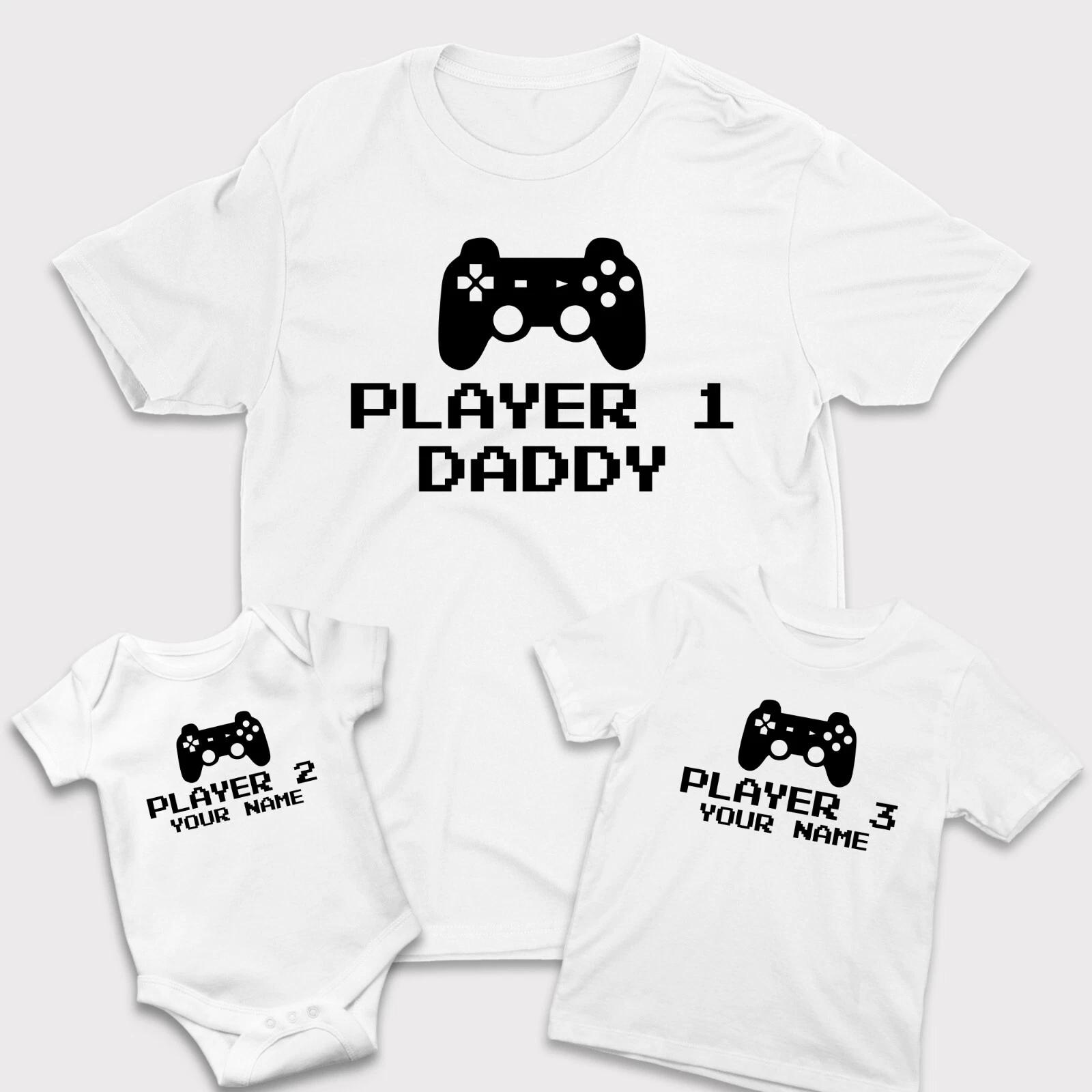 Personalised Gaming T Shirt Custom Name Printed Dad Gift Son Baby Matching Top M