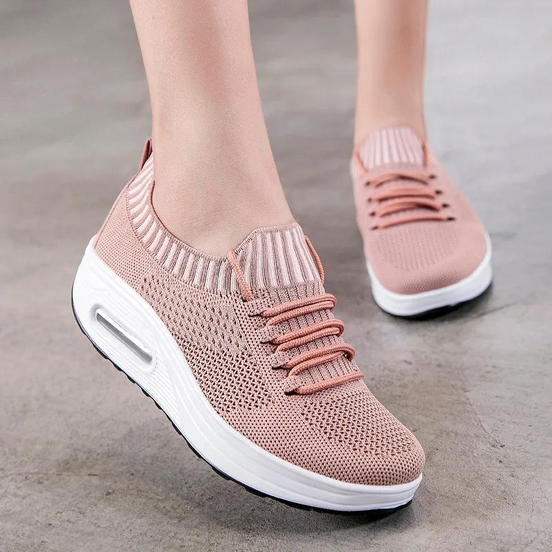 Net Fabric Low Help Breathable Solid Color Air Cushion Thick Soled Slip-on 2025 New Large Size Women's Shoes Zapatos De Mujer