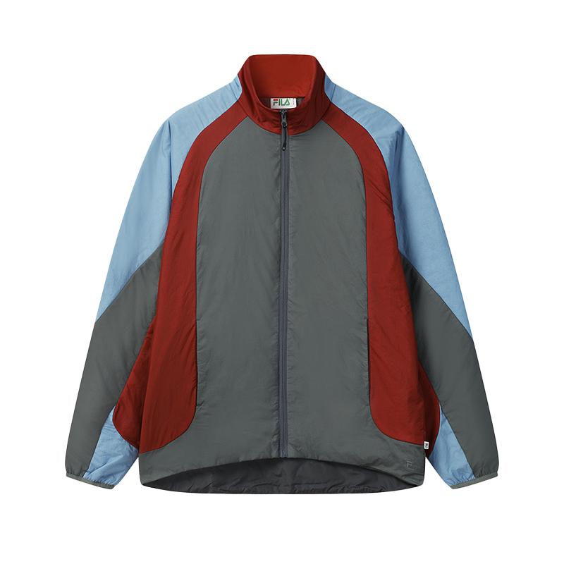 FILA Puffer Jackets Unisex Dark Blue Heather Gray Stand Collar Moderate Puffer Jacket F71U525901FDB L