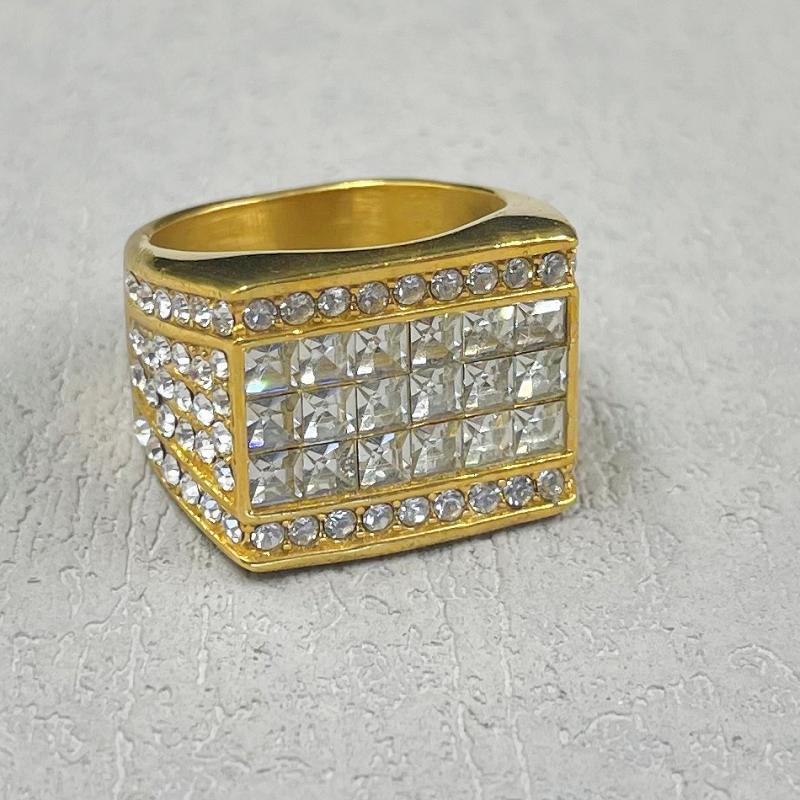 

Vintage hip hop gold silver color Ring for men Women with rhinestone Fashion Stainless Steel Engagement Wedding 13