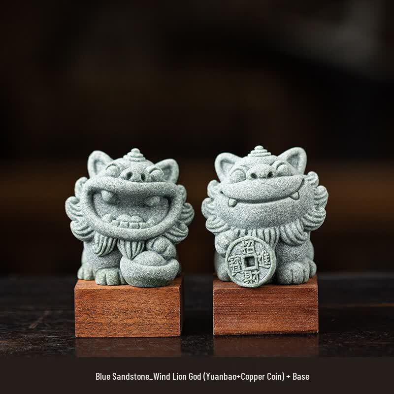 Guochao Style Resin Stone Lion Pair Ornament