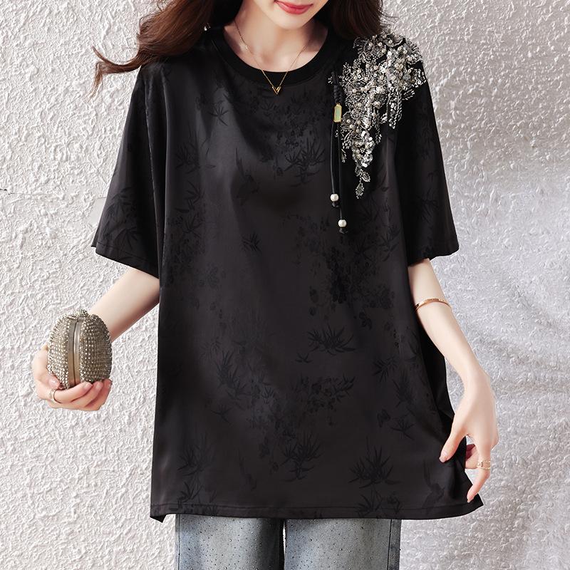 2026 Summer Chic Women s Jacquard Plus Size T-Shirt - New Chinese National Style 4XL Plus
