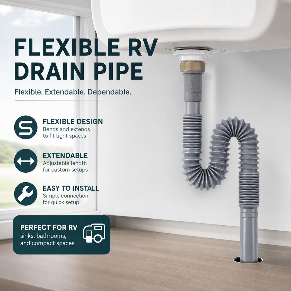 35-80cm Expandable ABS Drain Pipe Flexible RV Greywater Hose with Odor-Proof Seal