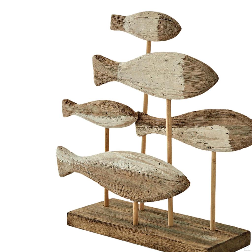 Fish Statue Animal Sculpture Decorative Artwork Gift Figurine Wooden Ornament for Bookshelf Hallway