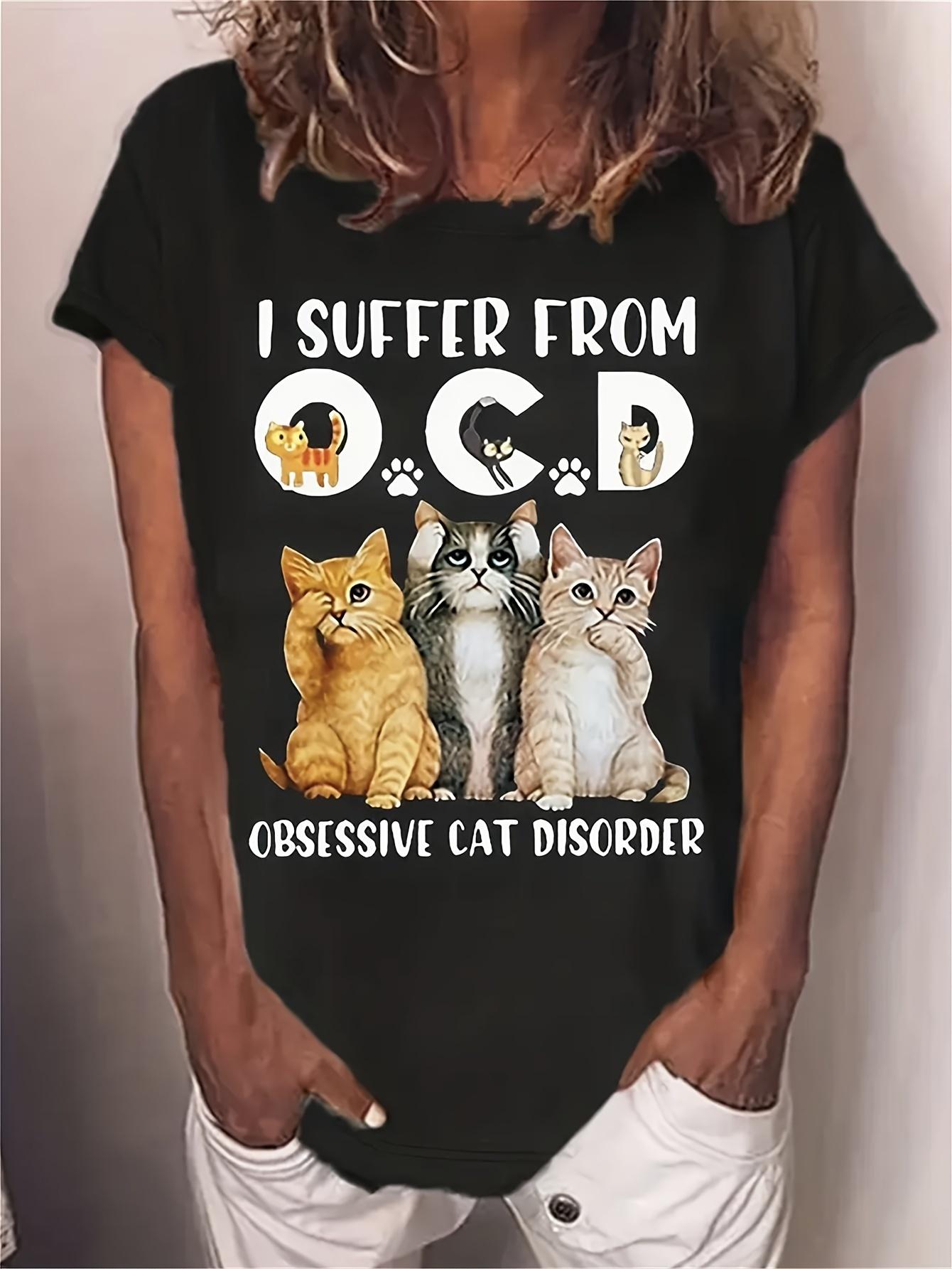 

Cat & Letter Print Crew Neck T-Shirt Casual Short Sleeve T-Shirt For Spring & Summer Women s Clothing 4XL