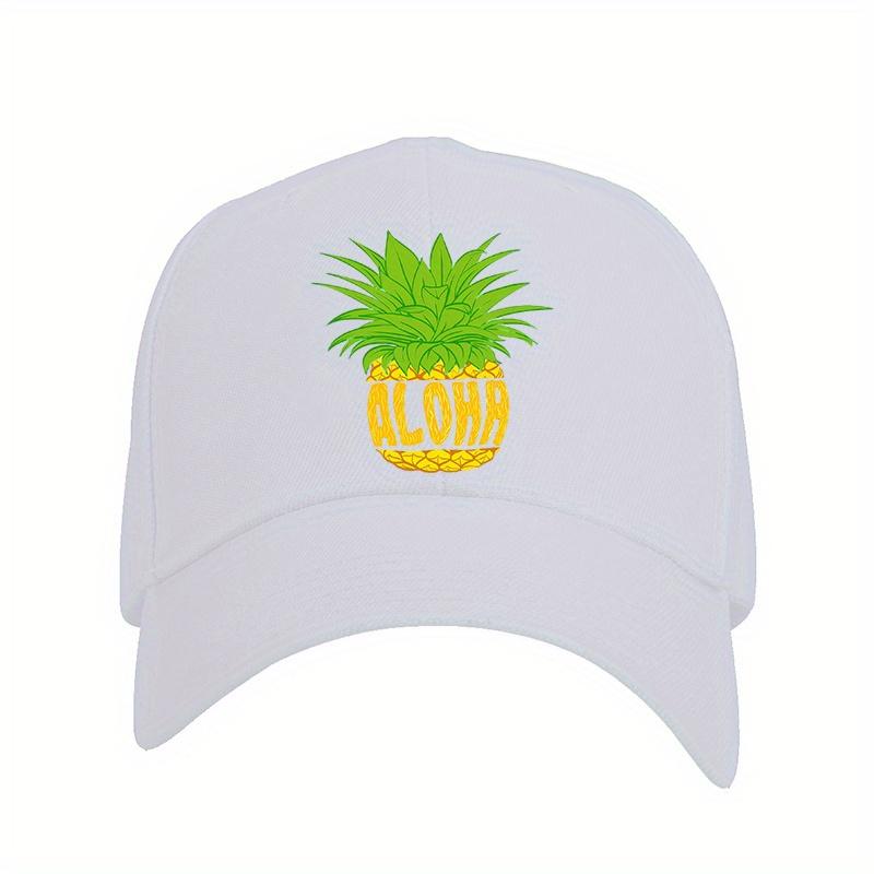 Aloha Pineapple Print Baseball Cap Casual Polyester Adjustable Snapback Hat for Unisex Beach Travel