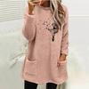 Women's Loose Fit Crew Neck Tunic Sweatshirt Long Sleeve Double Fleece Pullover Top Dandelion Floral Print Casual Fall Sweater With Side Pockets