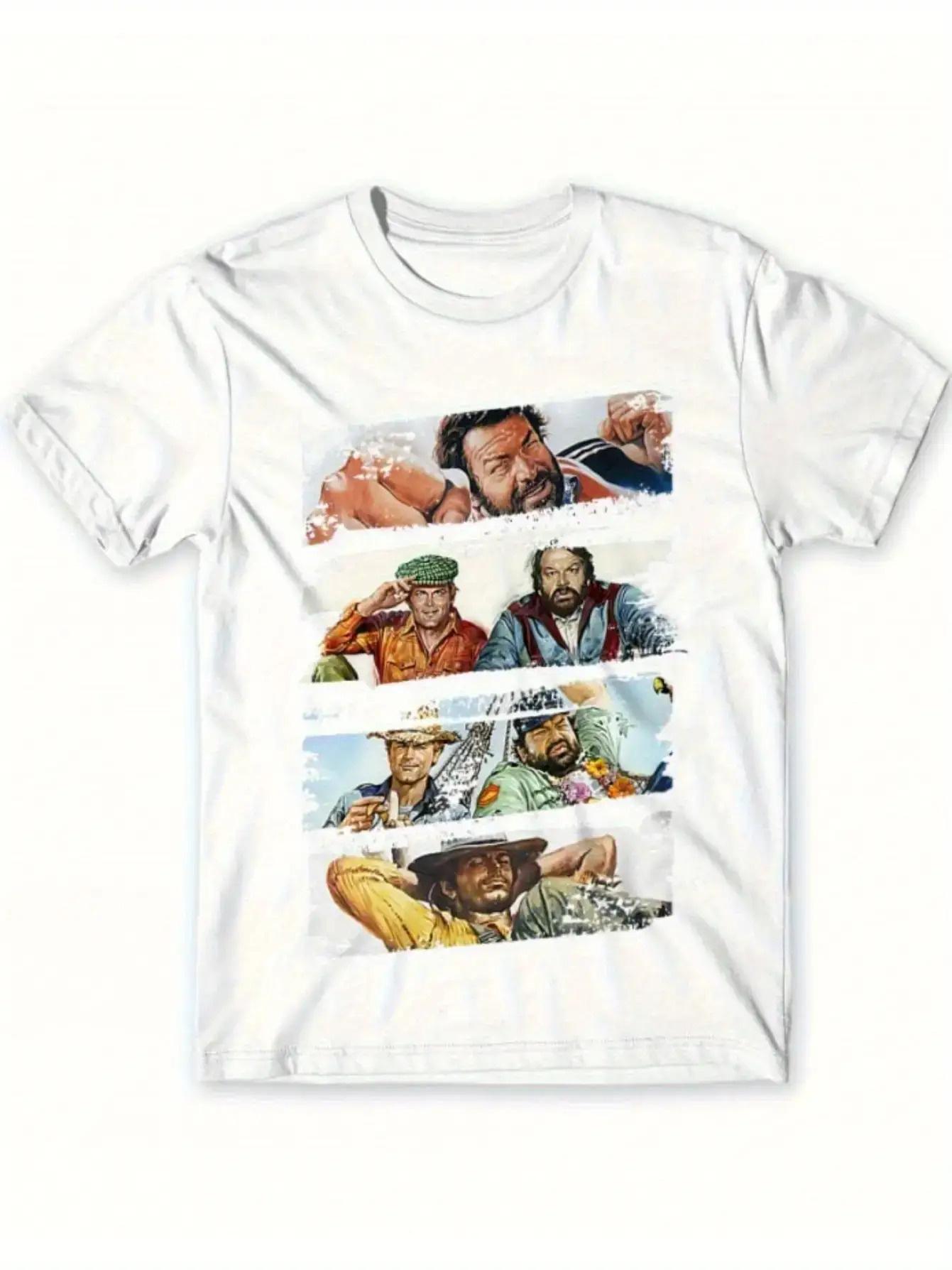 Men S T-Shirt - a White Short-Sleeve Crew Neck Casual Tee Featuring a Western Action Hero Graphic M