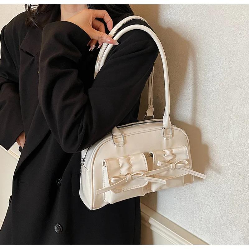 Versatile Bowknot PU Leather Women's Shoulder Bags Fashi Glossy Ladies Underarm Bags Casual Large Capacity Female Handbag