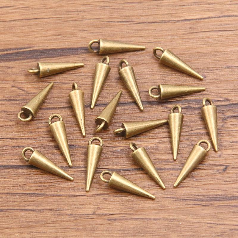 4 DIY Zinklegierung Glänzende Kegelanhänger für Schlüsselanhänger, Taschen, Halsketten und Armbänder