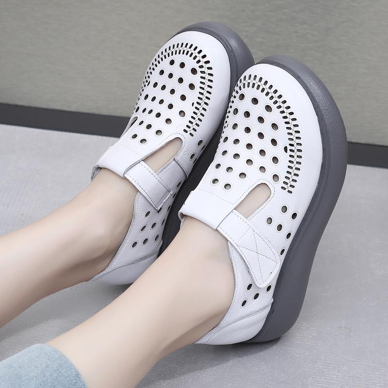 GKTINOO Genuine Leather Shoes Wedges Women Sandals 2025 New Spring Summer Hook & Loop Hollow Platform Sandals Large Size