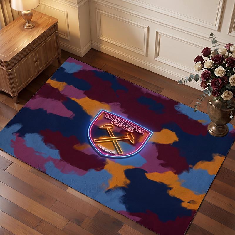 West Ham United Football Print Crystal Velvet Rug, Comfortable Water Absorbent Non Slip Indoor Floor Carpet