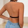 Women Floral Lace Halter Neck Front Closure Wireless Deep V Bra
