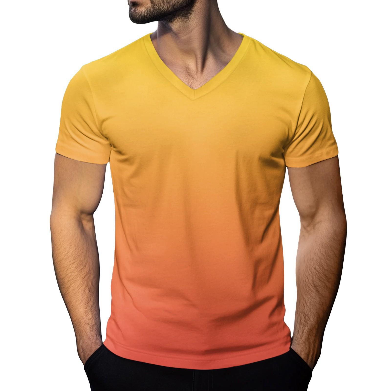 Мужская модная футболка с коротким рукавом и V-образным вырезом XL жёлтый 1294₽