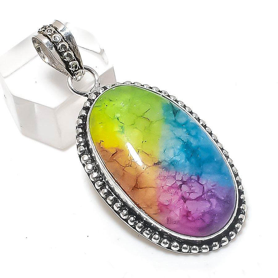 

Ювелирный кулон из серебра 925 пробы с радужным солнечным кварцевым драгоценным камнем 2,05 дюйма