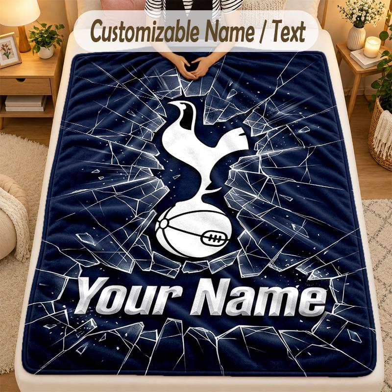 Flannel BlanketTottenham Hotspur FC Custom Name Text Personalized Soft Warm Throw Blanket Home Decor Gift