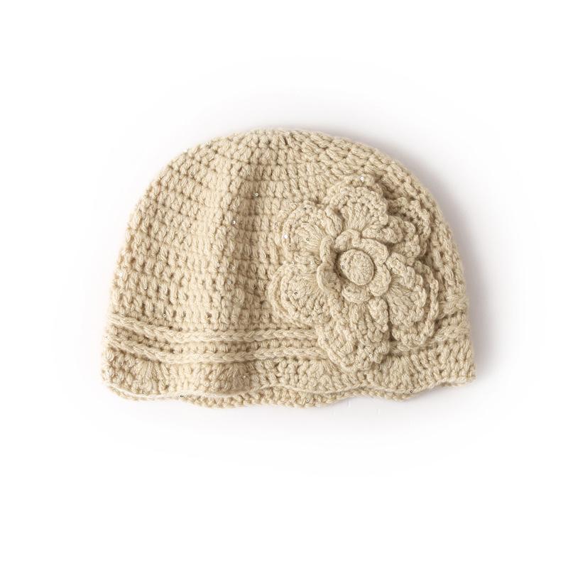 Women s 100% Cashmere Sequin Hat - Handmade European & American Floral Knit for Autumn/Winter One Size бежевый