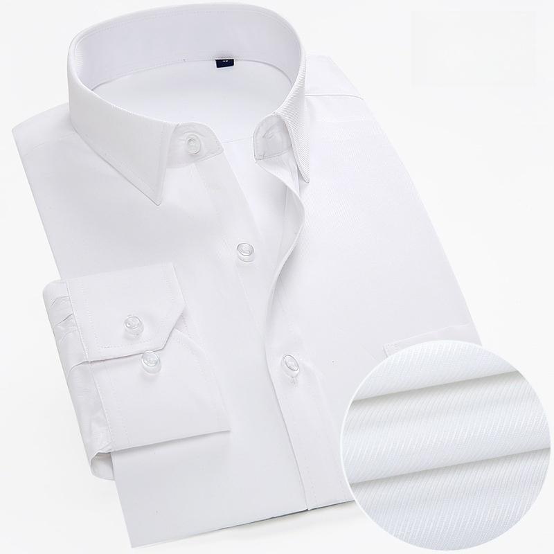 Men's High Quality Dress Shirts Long Sleeve Slim Fit Solid Stripe Business Formal White Shirt Male Pocket Social Clothing 7XL