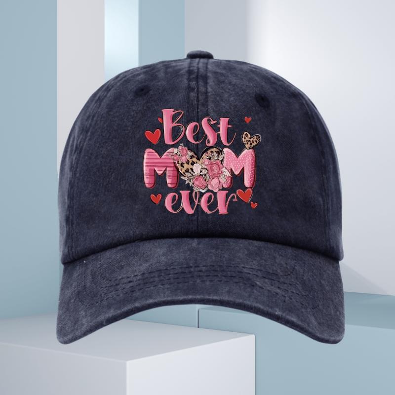 Best Mom Ever Print Washed Cotton Baseball Cap Adjustable Snapback Casual Gift for Women