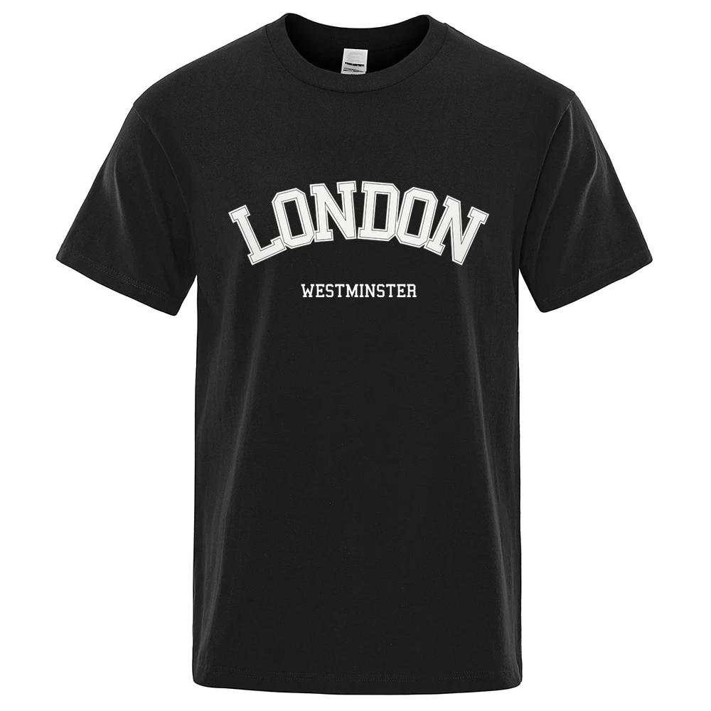 

London Westminster Street Letter Tops Mens Fashion Crewneck T Shirt Hip Hop Sweat Cotton T-Shirts Casual Oversized Men 80403 XXXXXL чёрный